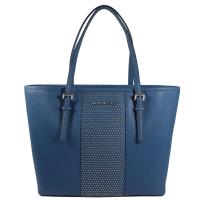 MICHAEL KORS 經典LOGO防刮皮革鉚釘肩背托特包.藍