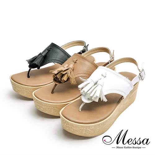 【Messa米莎專櫃女鞋】MIT波希米亞復古流蘇T字厚底涼鞋-三色