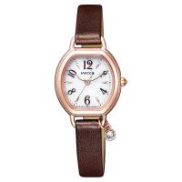 CITIZEN 星辰 Wicca 公主系列太陽能水晶吊飾女錶 玫瑰金框x摩卡棕 23.5mm KP2-566-10