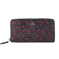 COACH 立體馬車小碎花PVC ㄇ字拉鍊長夾(黑紅)
