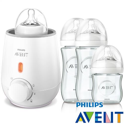 PHILIPS AVENT快速食品加熱器+親乳感玻璃防脹氣奶瓶2大1小(超值組) 