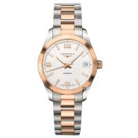 LONGINES浪琴 Conquest 18K玫塊金機械女錶 白x雙色版 34mm L23855767