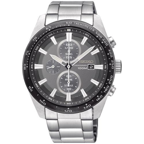 SEIKO 精工Criteria 太陽能三眼計時腕錶(鐵灰/43mm) V176-0AV0G SSC651P1