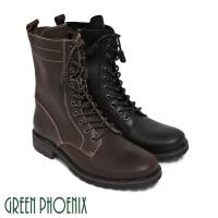 GREEN PHOENIX 率性簡約線條感綁帶側拉鍊全真皮短筒男靴(男鞋)T9-10075
