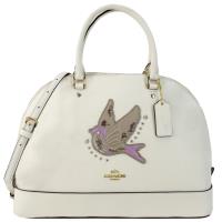 COACH 馬車LOGO拼貼鳥兒防刮皮革手提/斜背保齡球包(大/白)