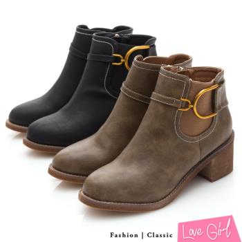 love girl 粹炼气势金属扣饰松紧拼接短靴