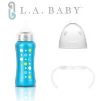 (美國L.A. BABY) 學習杯套組-超輕量醫療級316不鏽鋼保溫奶瓶 9oz(6色)+Tritan學習握把 (極光藍)