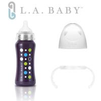 (美國L.A. BABY) 學習杯套組-超輕量醫療級316不鏽鋼保溫奶瓶 9oz(6色)+Tritan學習握把 (紫羅蘭)