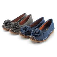 cher美鞋 MIT柔軟手縫花朵平底鞋-藍色/灰色-068128152-04