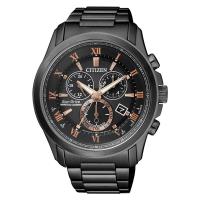 CITIZEN星辰 亞洲限量光動能萬年曆男錶-黑x玫瑰金/43mm(BL5545-50E