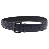 BOTTEGA VENETA 經典編織小牛皮寬版腰帶/皮帶(海軍藍-95cm)
