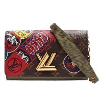 LV M67270經典Twist Chain系列Monogram帆布配EPI皮革Kabuki貼紙金屬轉釦手拿/斜背包(軍綠)