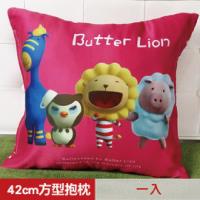 【奶油獅】總動員系列~台灣製造~專利全彩立體印刷方形抱枕(桃紅)(一入)