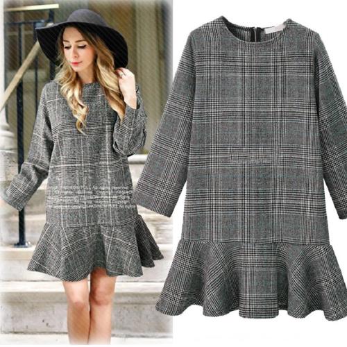 (現貨+預購 RN－girls)-英倫學院風格子圓領好搭長上衣長袖洋裝