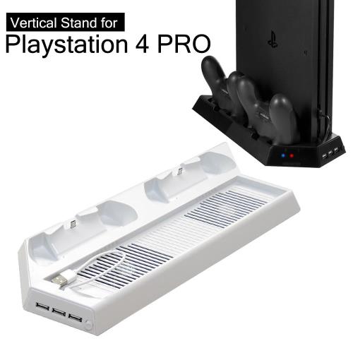 PS4 PRO主機專用直立架含雙手把坐充及散熱風扇白 (KJHPS4PRO-03)