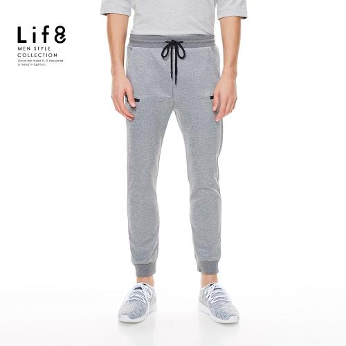 Life8-Sport 自由伸展 反光舒柔 彈力縮口長褲-墨綠色/麻灰色/黑色-14023