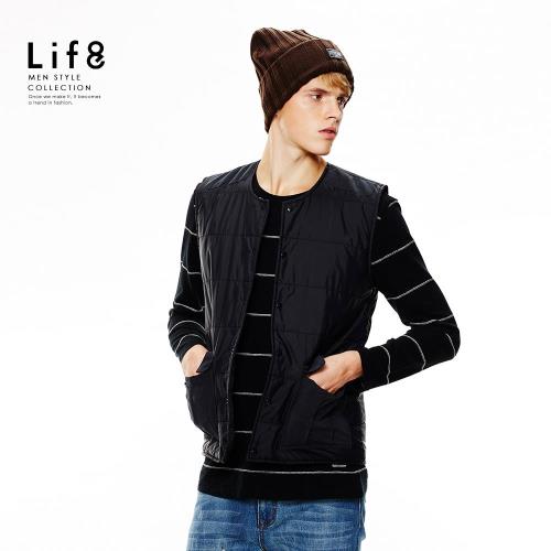 Life8-Casual 輕量感 保暖薄鋪棉背心-黑色-10019