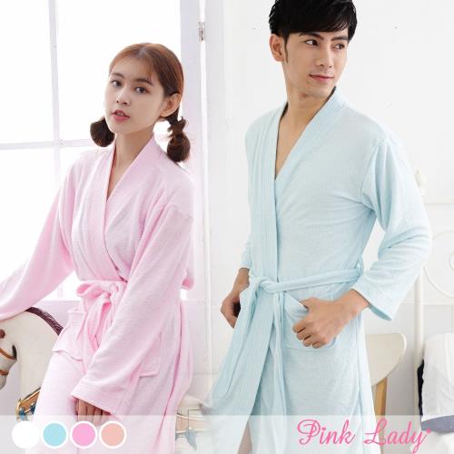任-【PINK LADY】棉柔男女款 吸水毛巾布綁帶浴袍8788-1(白/藍/粉色)