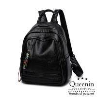 DF Queenin日韓 - 簡約清新路線皮革款後背包
