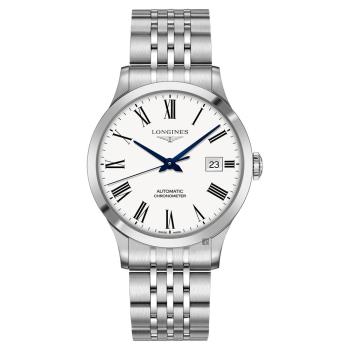 LONGINES浪琴 Record 開創者天文台認證矽游絲機械錶 白x銀 40mm L28214116
