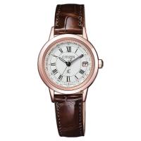 CITIZEN 星辰 XC 鈦 光動能萬年曆女錶-玫瑰金x咖啡 28mm EC1144-18C