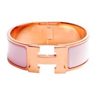 HERMES Clic H LOGO琺瑯中版手環(PM-粉紅X玫瑰金)