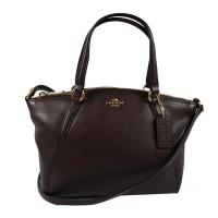 COACH 57563 馬車LOGO荔枝皮革手提迷你兩用包.深咖
