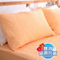 eyah宜雅 吸濕排汗大和防蹣抗菌雙效-信封枕套式枕頭保潔墊-2入(元氣橘)