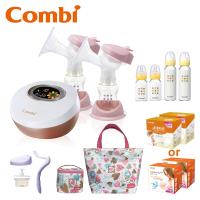 日本Combi 雙邊電動吸乳器+玻璃奶瓶(2+2)組+防溢乳墊*2盒+春漾手提包組