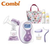 日本Combi 手電動2合1吸乳器+玻璃奶瓶2入組+春漾手提袋