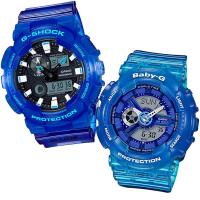 【CASIO】G-SHOCK+BABY-G 透色漸層休閒對錶-潮汐 (GAX-100MSA-2A+BA-110JM-2A)