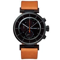 ISSEY MIYAKE 三宅一生 W系列三眼計時皮帶腕錶(黑x咖啡/43mm) VK67-0010J SILAY006Y