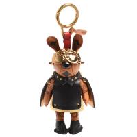 MCM Rabbit Charm小白兔鉚釘皮革斗蓬塗層帆布鑰匙圈/吊飾(黑X金)
