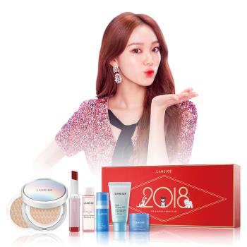 LANEIGE蘭芝 俏皮狗狗雙彩新年禮盒(聚光淨白氣墊粉霜+超放電霧感雙色唇膏+4合1清新洗面乳+防水眼唇卸妝液+水酷基因保濕精華+睡美人水凝膜)