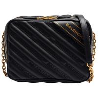 BALENCIAGA Blanket Reporter XS系列皮革金色品牌字母浮雕小牛皮拉鍊斜背包(黑)