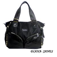 任-Diana Janes 尼龍帆布配牛皮花朵造型兩用包