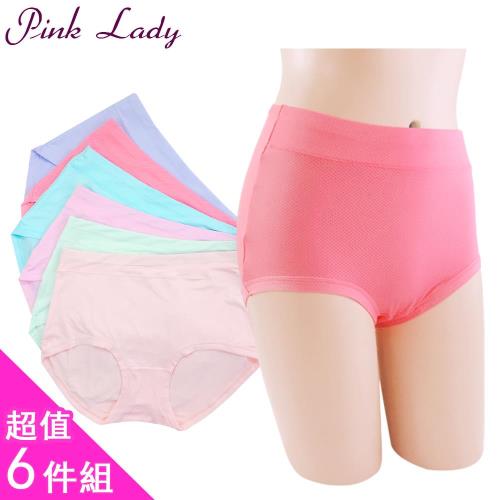 【PINK LADY】糖果色系 高腰加大素面棉柔透氣內褲381(6件組)