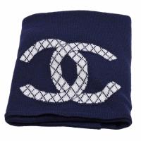 CHANEL 經典菱格雙C LOGO造型針織披巾/圍巾(海軍籃)