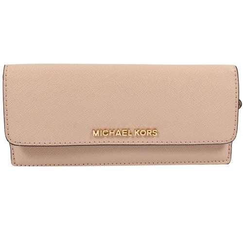 MICHAEL KORS 經典LOGO防刮皮革扣式零錢長夾.粉膚