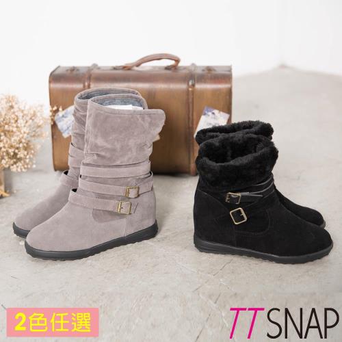 TTSNAP中筒靴-2WAY甜美毛絨內增高雪地靴 黑/灰