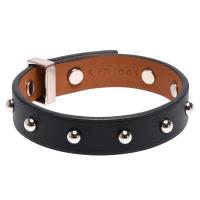 HERMES 經典Mini Dog Simple Tour系列銀色金屬圓形飾釘鑲嵌小牛皮手環(T2-黑)