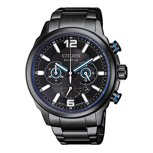 CITIZEN星辰 限量Eco-Drive光動能賽車三眼計時男錶-藍x黑鋼帶/43mm(CA4385-80E)