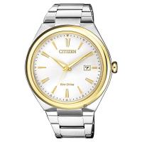 CITIZEN 星辰 光動能簡約手錶-銀x金圈/41mm AW1374-51B