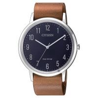 CITIZEN 星辰 光動能簡單生活手錶-深藍x棕/40mm BJ6501-10L