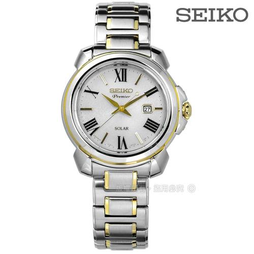 SEIKO精工 Premier 太陽能女錶-珍珠貝x雙色/31mm(SUT346J1)
