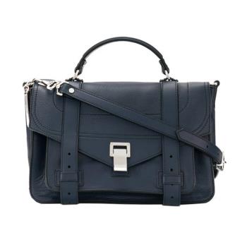 Proenza Schouler PS1 牛皮金扣手提/斜背二用包-中 (深藍/銀釦)