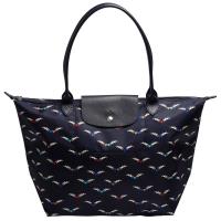 LONGCHAMP 經典Le Pliage Chevaux Ailés系列天使圖騰長提把尼龍水餃包(中-海軍藍)