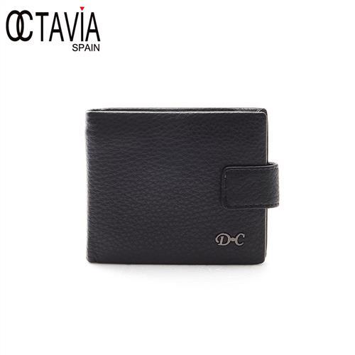 OCTAVIA8真皮 - D-C 男仕專用牛皮二折式磁扣短夾 - 完美黑