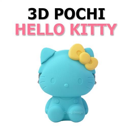 日本進口 p+g design POCHI X HELLO KITTY 3D立體造型矽膠零錢包 - 海水綠