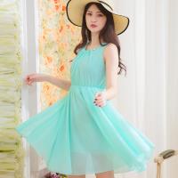 造型珠領波浪雪紡及膝背心洋裝A3522(共四色)lingling